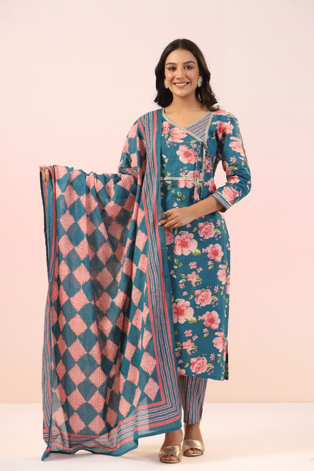 Beautiful angrakha cotton suit set