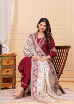 Heavy rayon embroidered suit set paired with silk dupatta