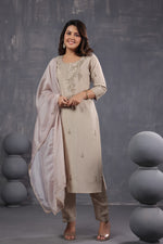 Beautiful muslin embroidered suit paired with soft orgenzadigital printed dupatta