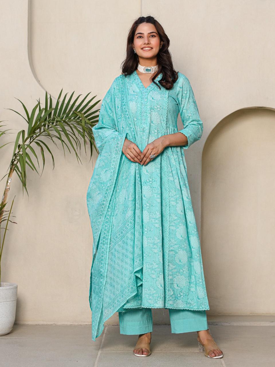 Beautiful premium cotton Anarkali suit set