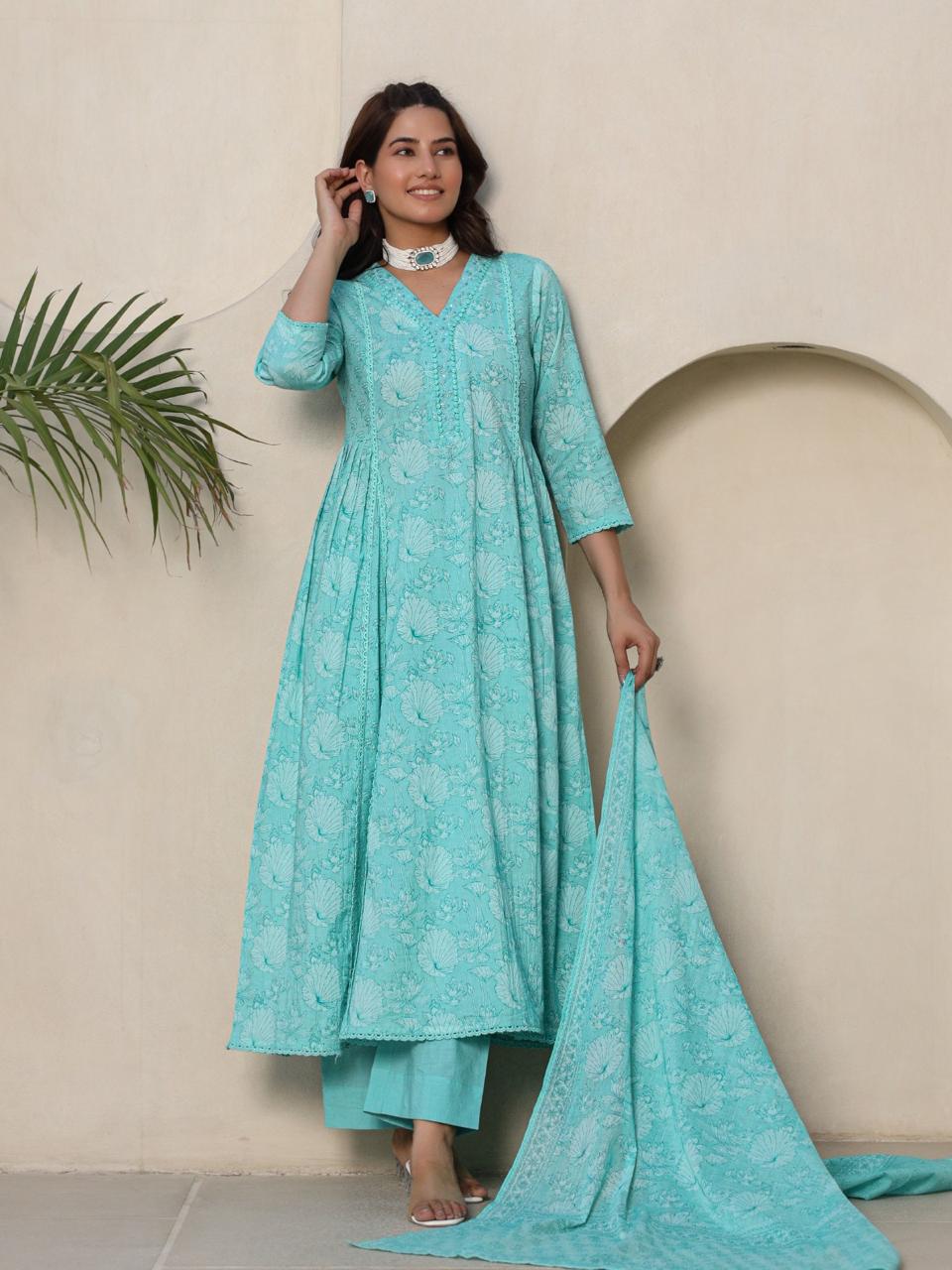 Beautiful premium cotton Anarkali suit set