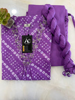 Super pretty V neck bandhani cotton suit set