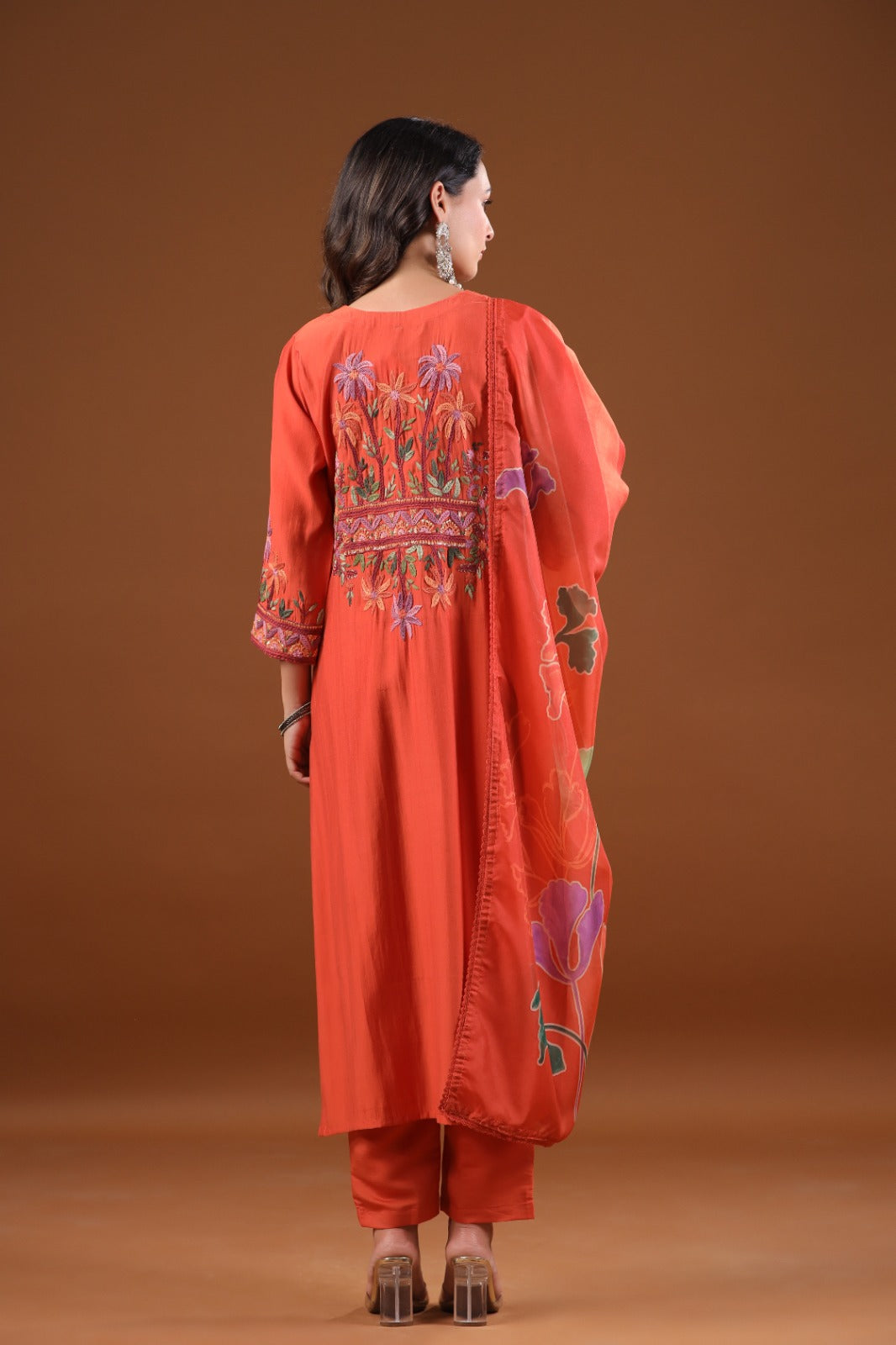 Premium muslinfully embroidered with designer back paired with a soft orgenza dupatta with lace detailing