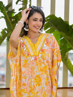 Beautiful V neck embellished digital kaftan set