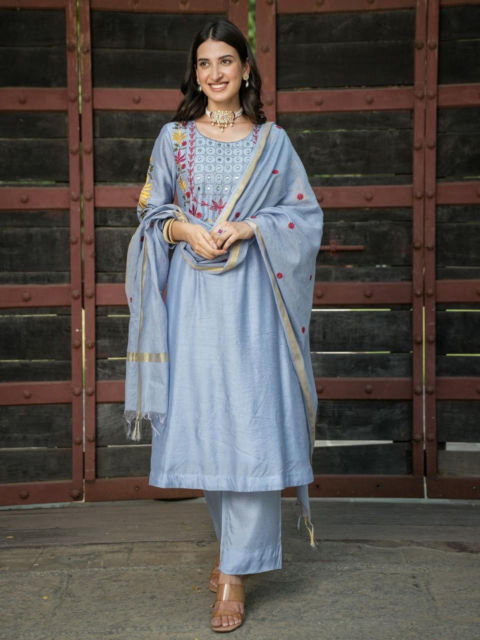 Stunning Mul chanderi suit with beautiful embroidery