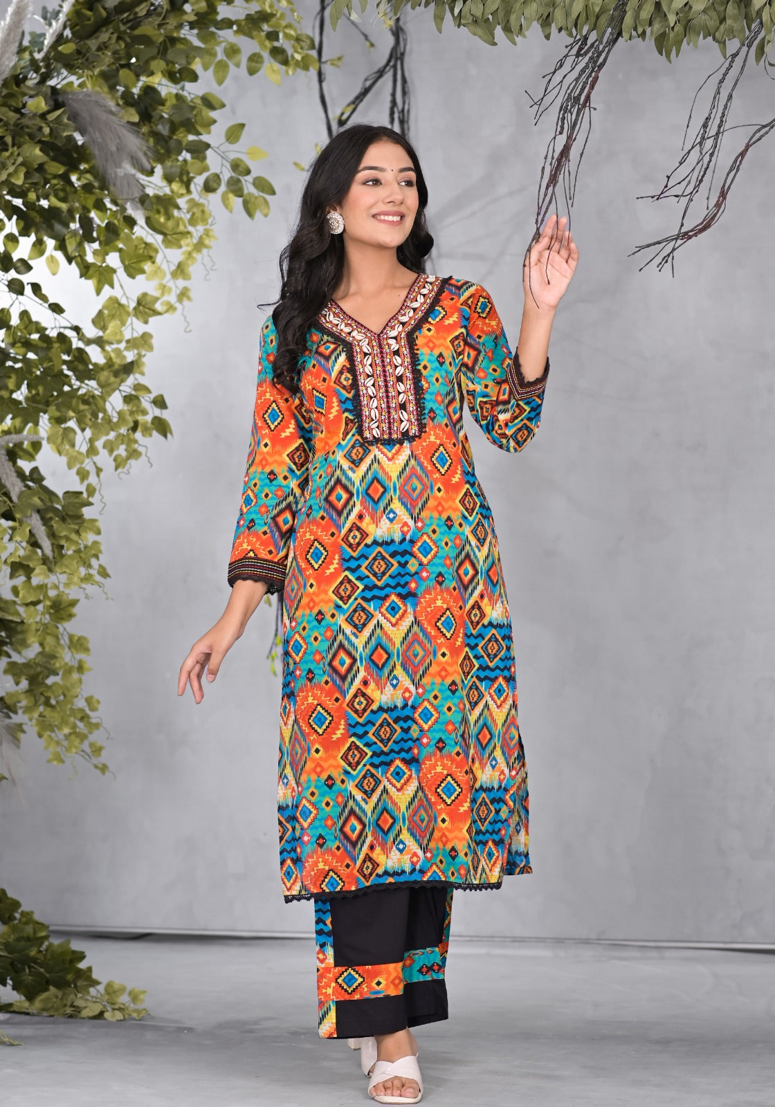 Gorgeous Patola Kurta pant with shell detailings