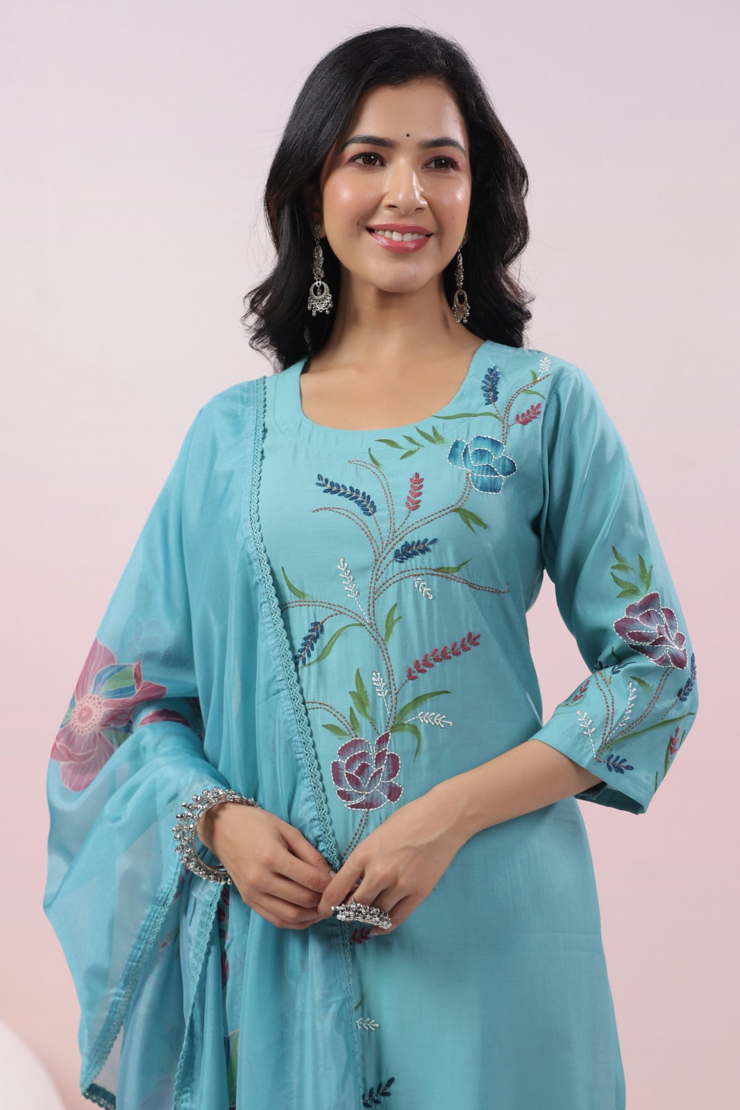 Muslin embroidered suit set