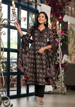 Pretty ajrakh printed cotton Anarkali suit set