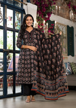 Pretty ajrakh printed cotton Anarkali suit set