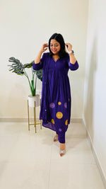 Pretty cotton applique work Alia cut lining suit. Pants comes with pocket