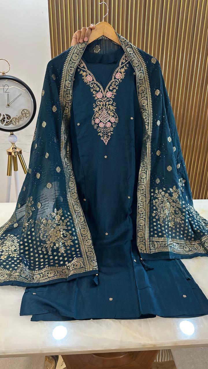 Premium dola silk with beautiful hand work