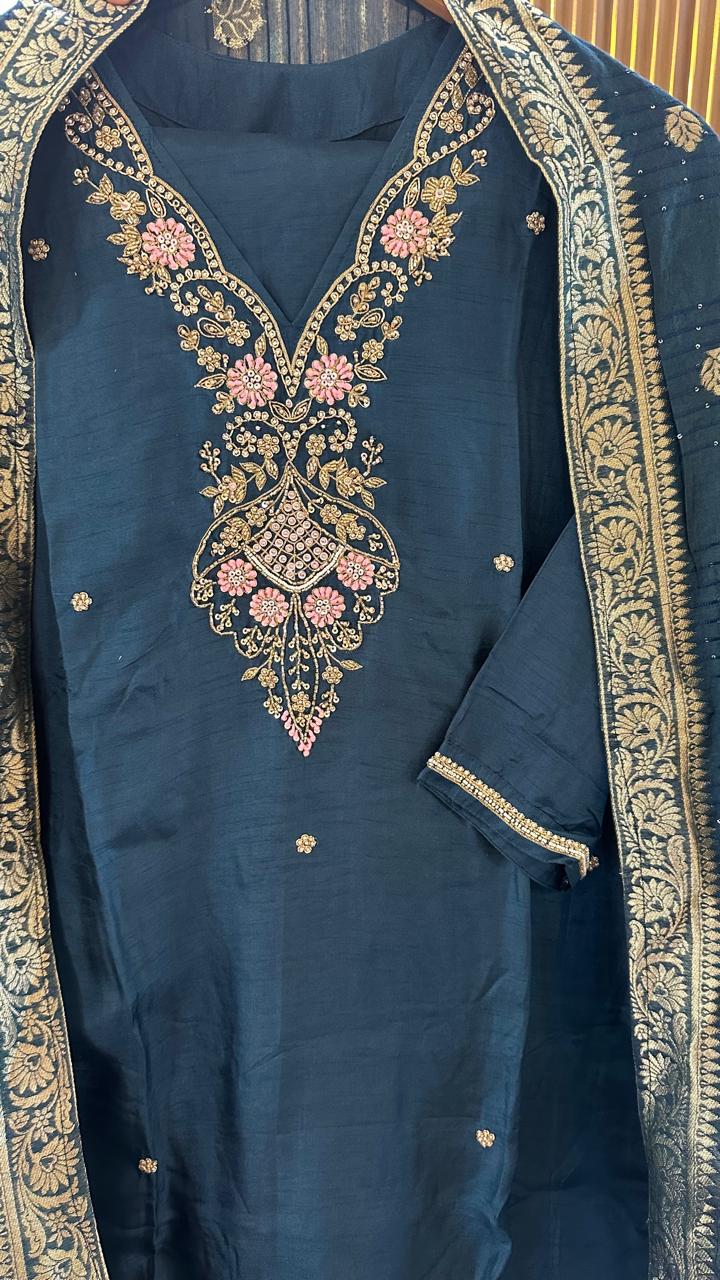 Premium dola silk with beautiful hand work