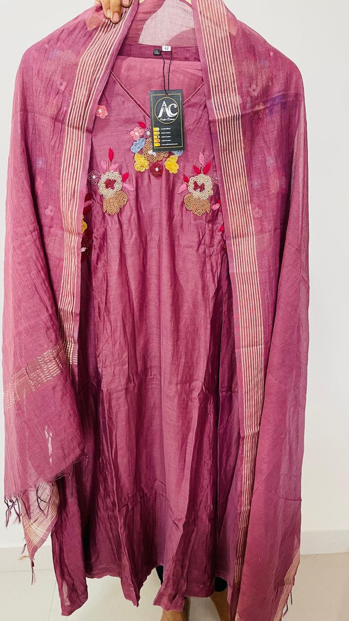 Beautiful pure Mul chanderi hand work with pretty pearl detailing and embroidery