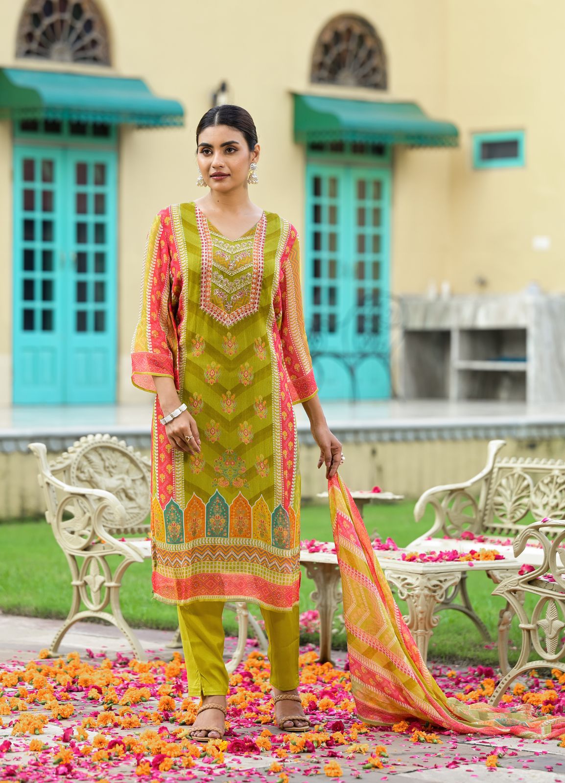 Party wear soft orgenza suit set