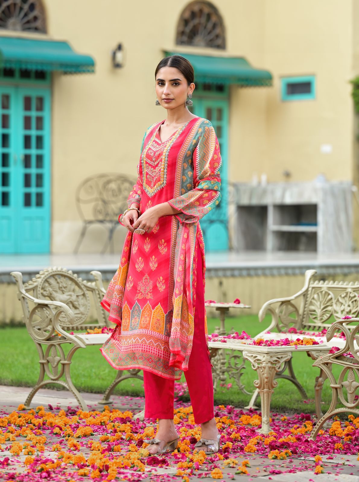 Pink ! Party wear soft orgenza suit set