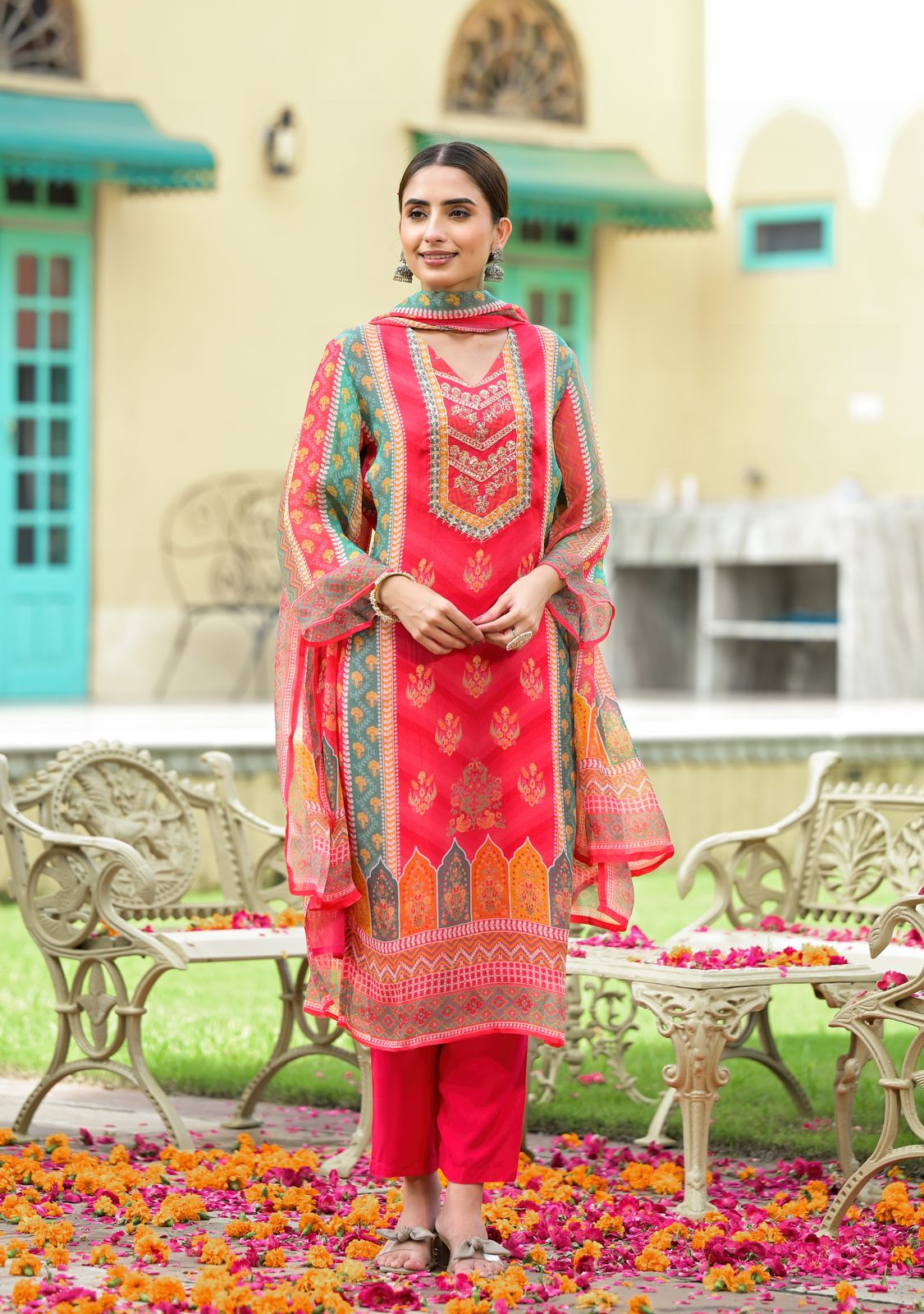 Pink ! Party wear soft orgenza suit set