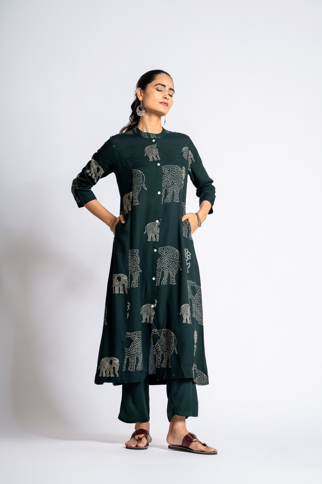 Heavy cotton rayon kurta pant in green