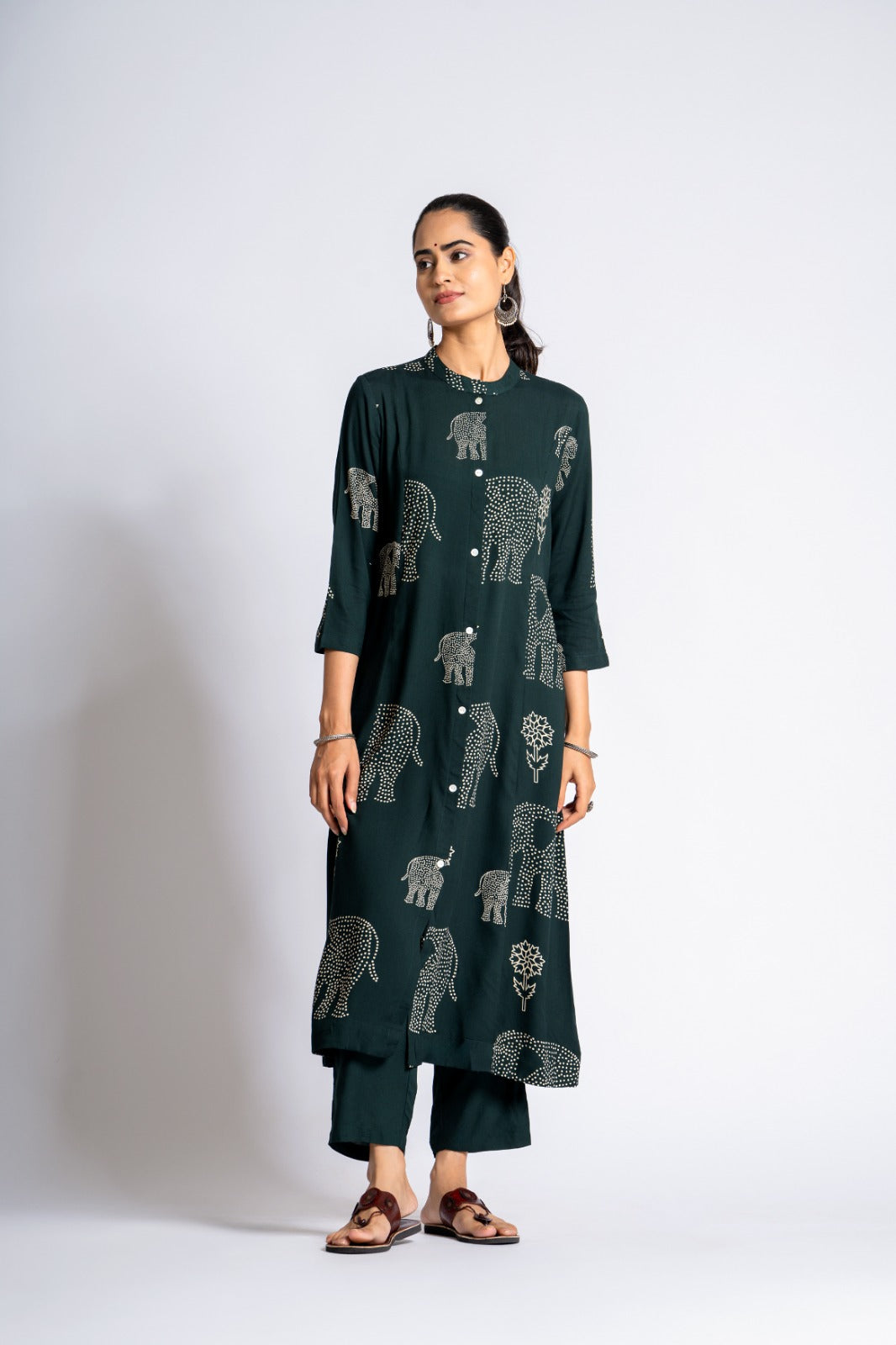 Heavy cotton rayon kurta pant in green