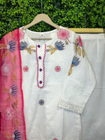 Beautiful jacquard cotton suit set paired with organza dupatta