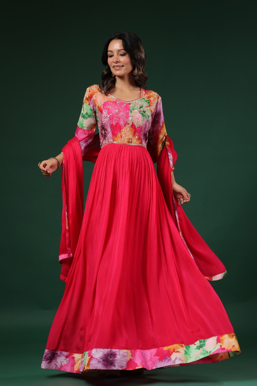 Pure chinon pretty embellished gown with dupatta