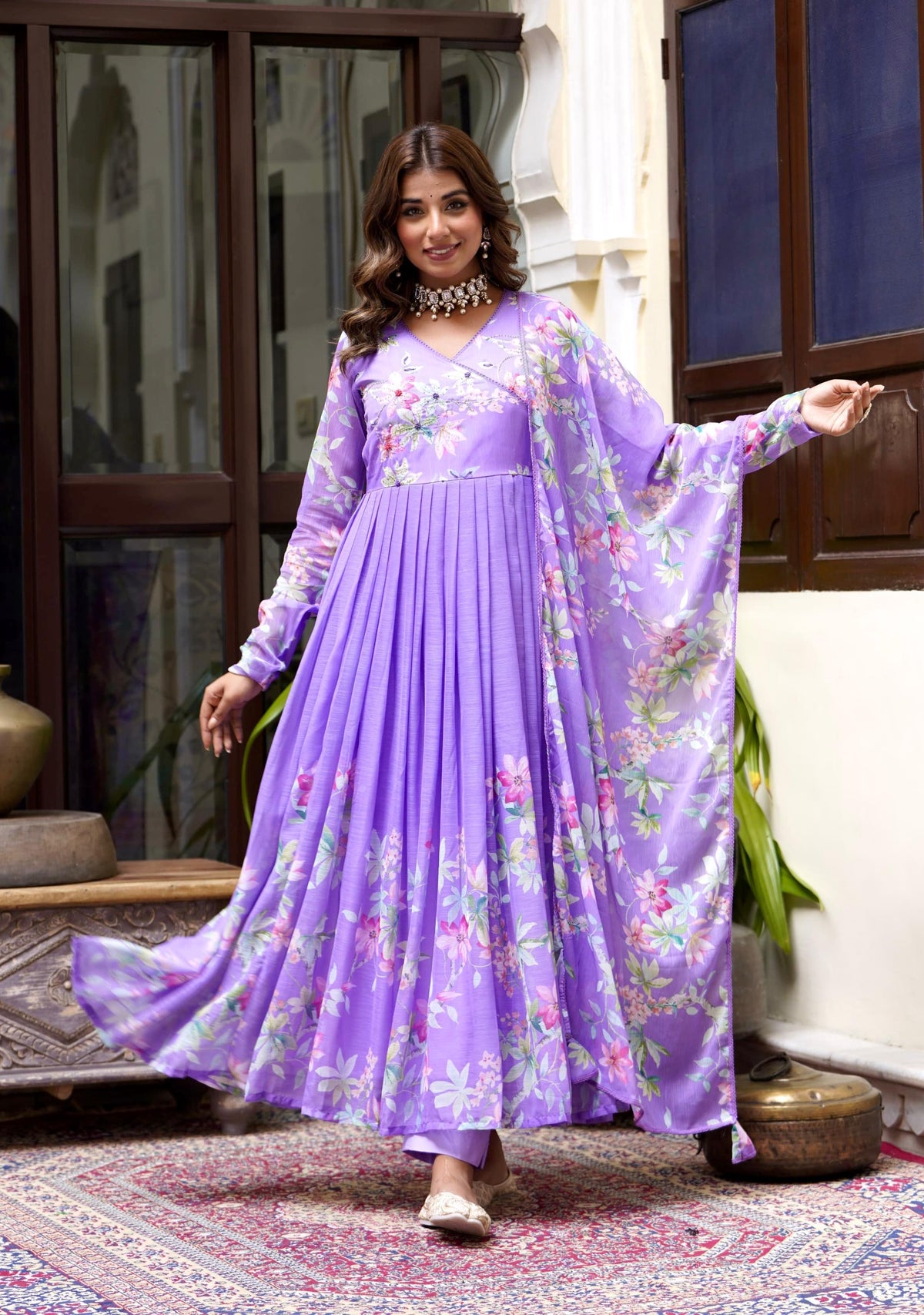 Beautiful shiffon Anarkali suit set with lining