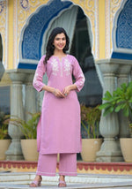 Premium cotton embroidered kurta pant in pink