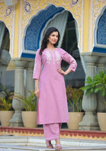 Premium cotton embroidered kurta pant in pink