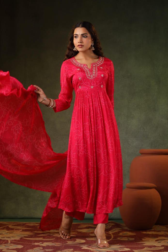 Super pretty pure chinon lining suit set in bandhani