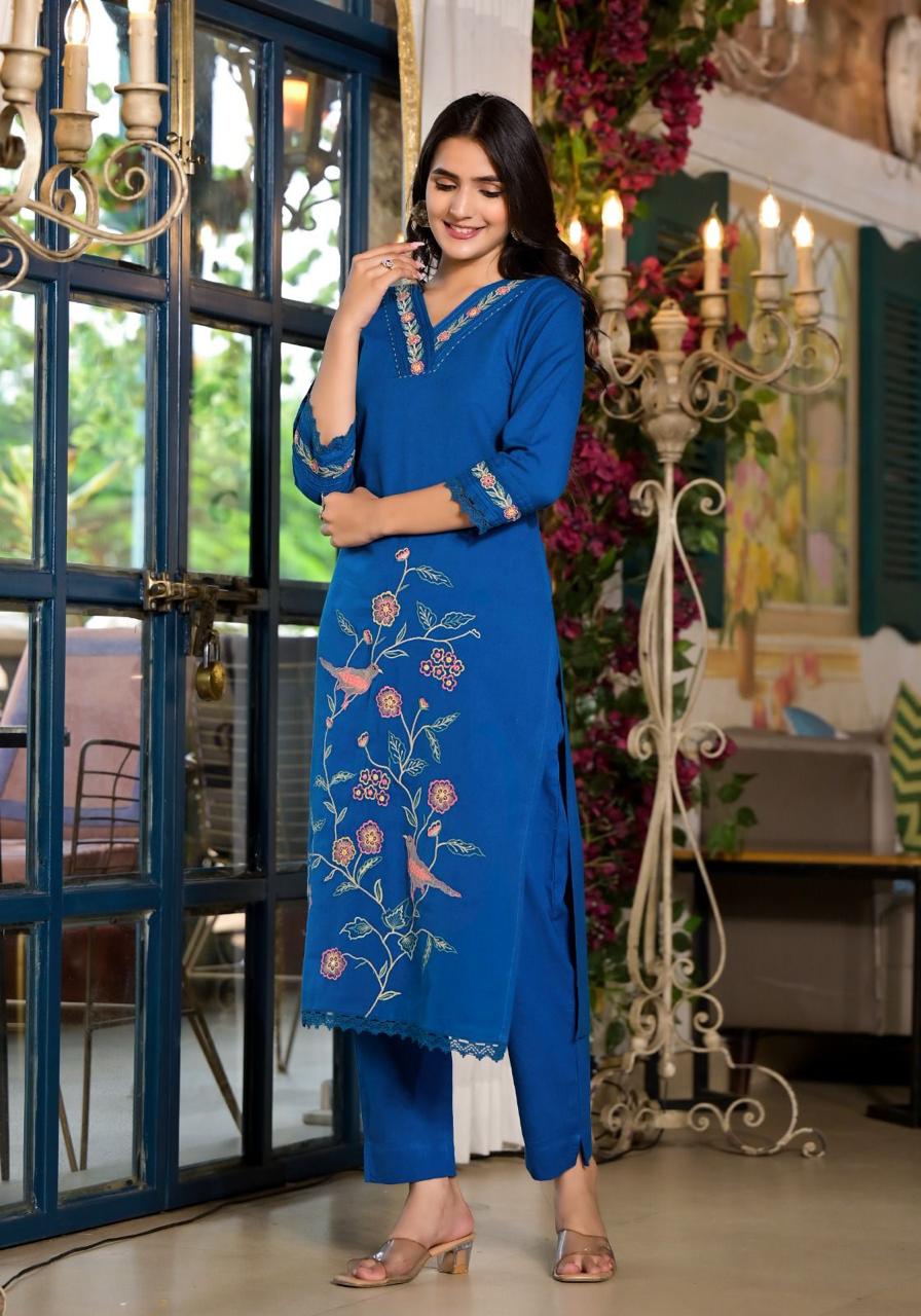 Beautiful cotton appliqué work suit kurta pant