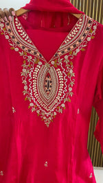 Premium dola silk with complete handwork suit set in Rani pink