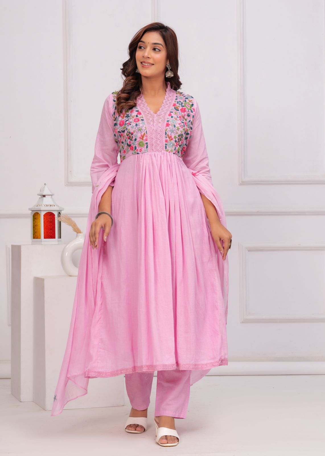 Pure mul cotton lining embroidered suit set