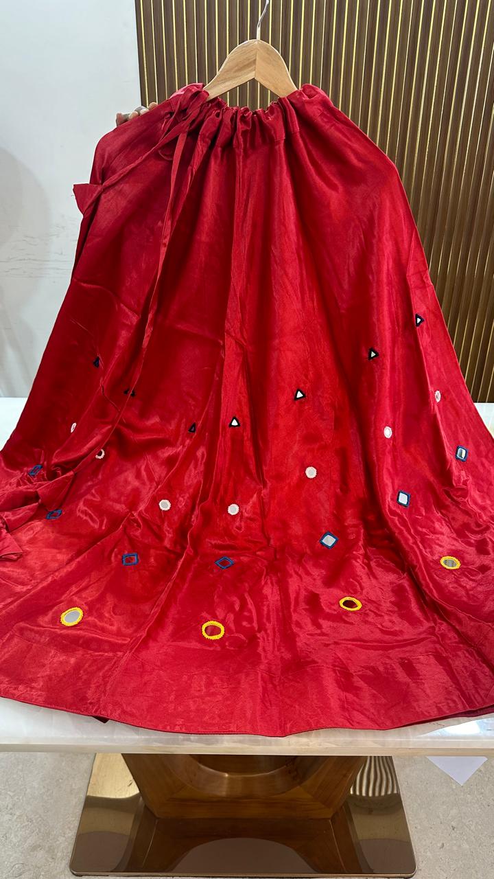 Beautiful gaji mirror embellished skirt in red(can fit upto 42-43 waist)