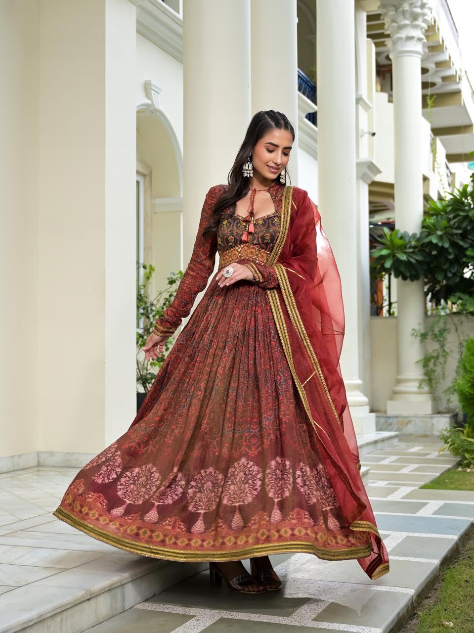 Premium festive wear shimmer silk Anarkali suit set