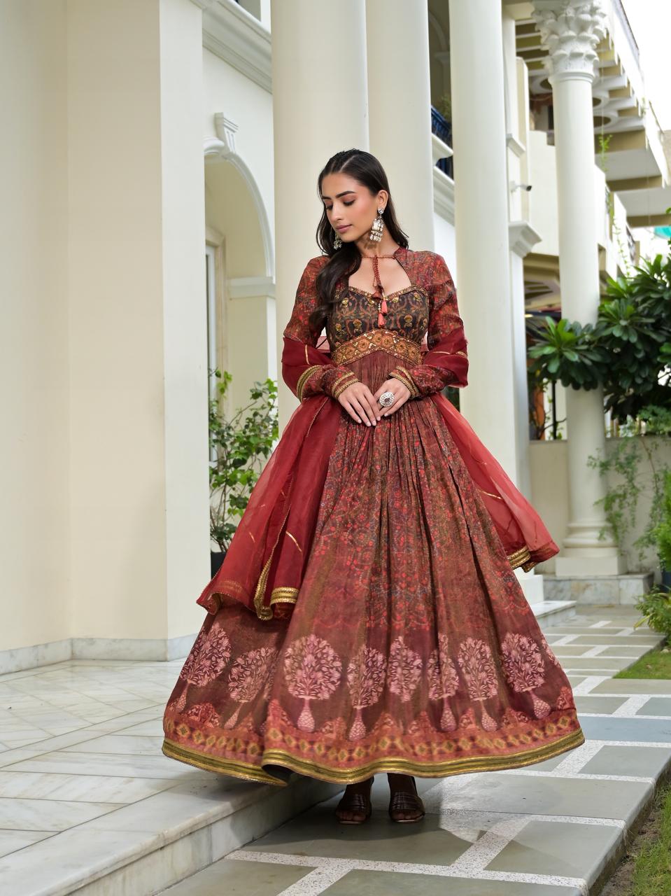 Premium festive wear shimmer silk Anarkali suit set