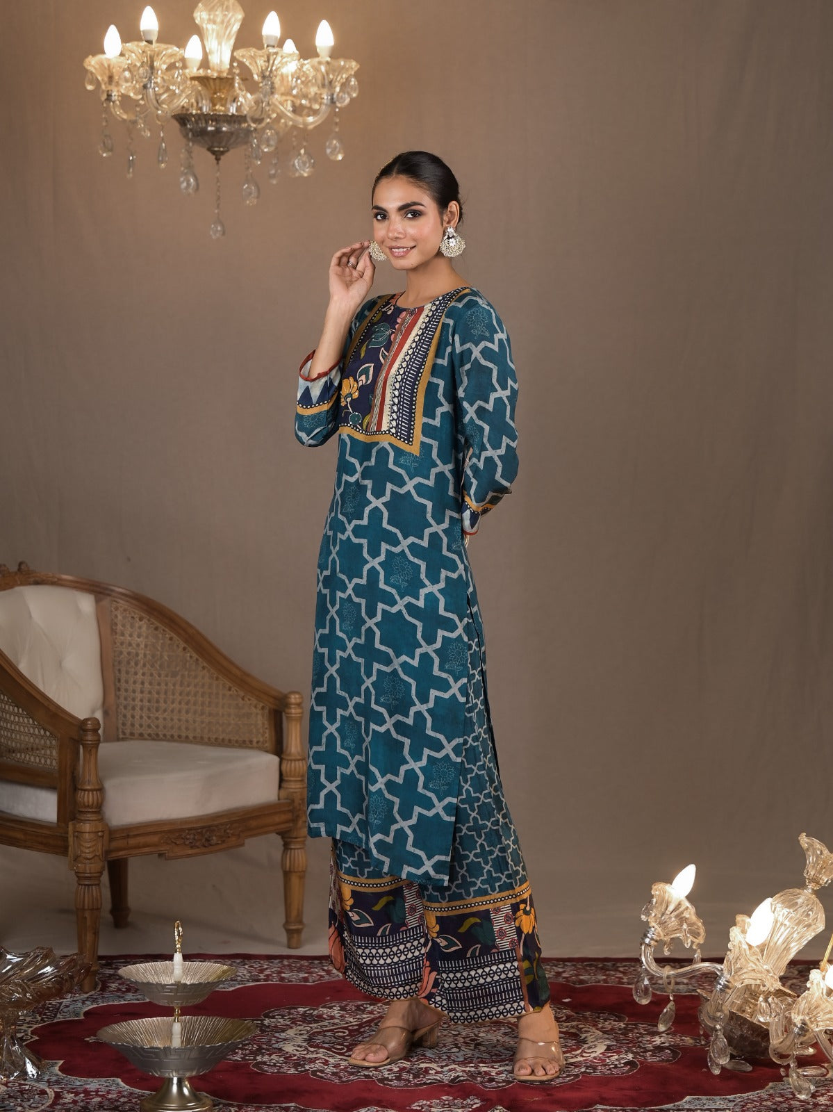 Pure muslin silk designer digital printed kurta pant