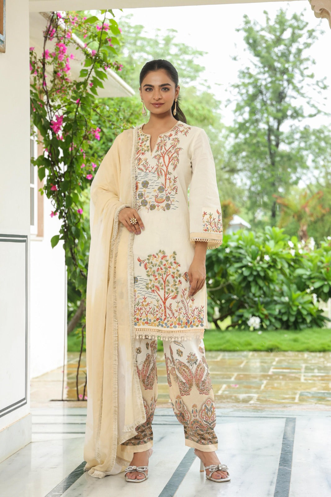 Premium cotton embroidered suit set