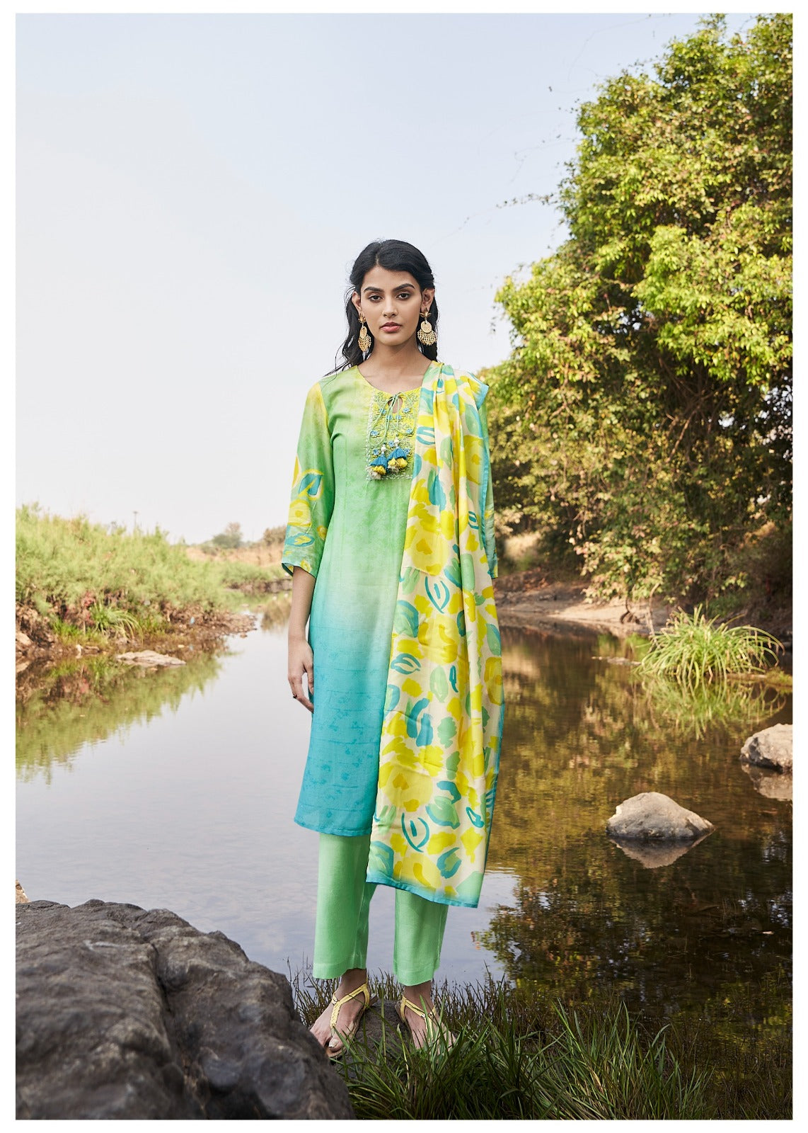 Gorgeous n stylish pure butter muslin silk suit set