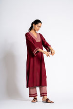 V neck pure muslin silk kurta pant