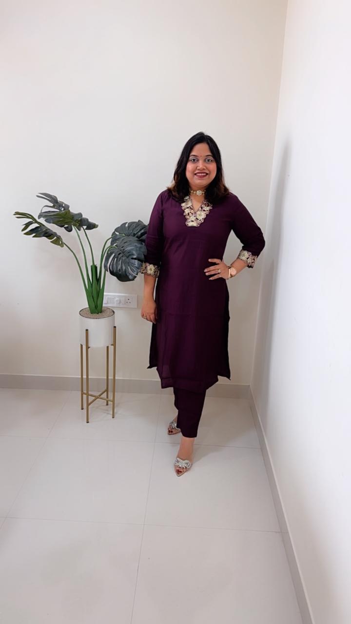 V neck muslin kurta pant