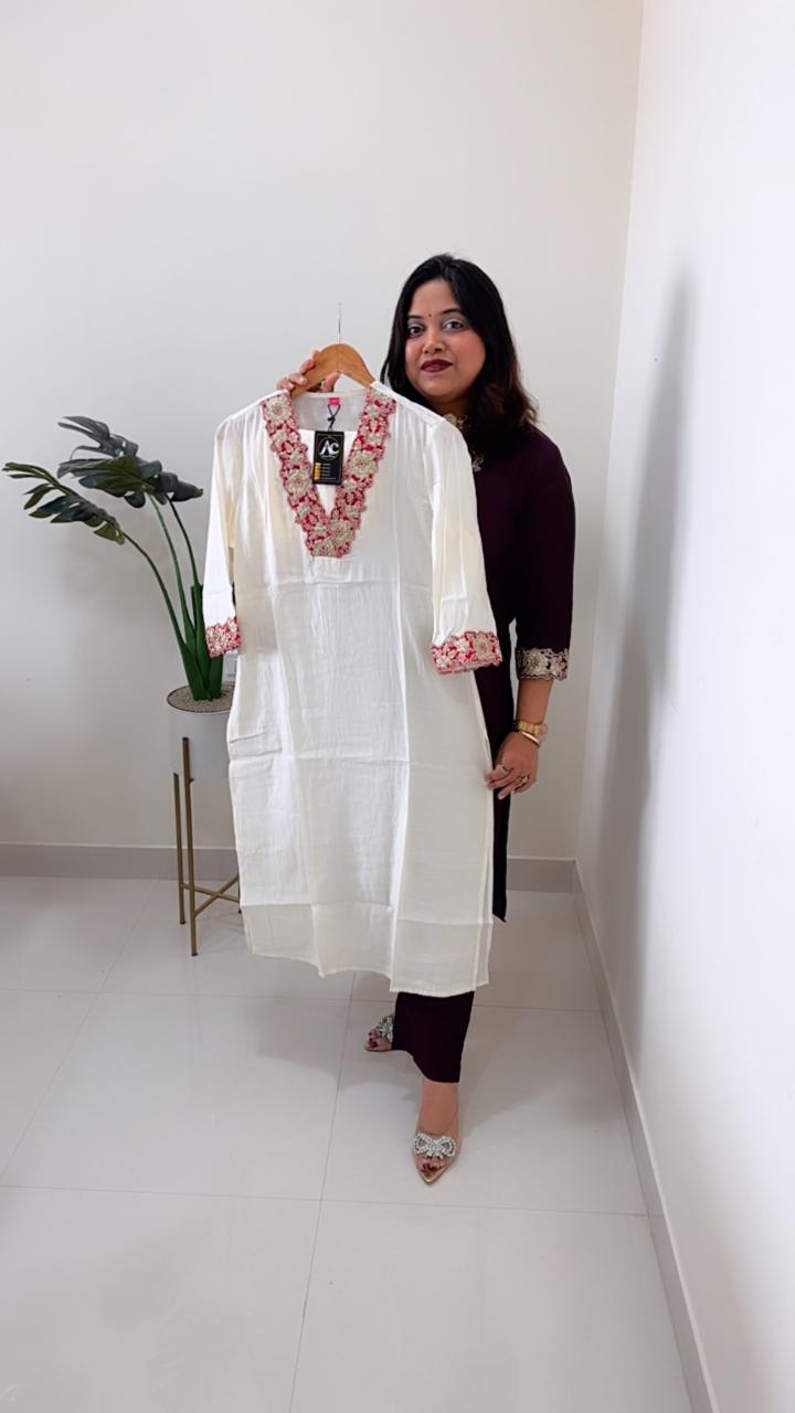 V neck muslin kurta pant