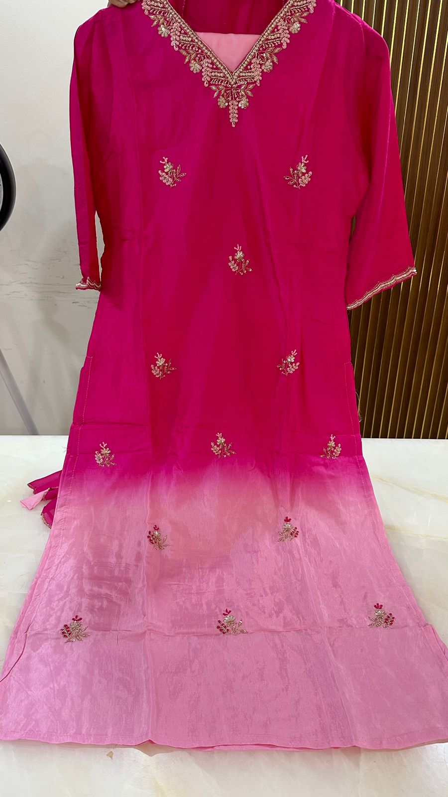 Premium dola silk with gorgeous handwork suit set