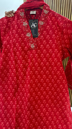 Wow V neck cotton suit paired with crushed cotton dupatta