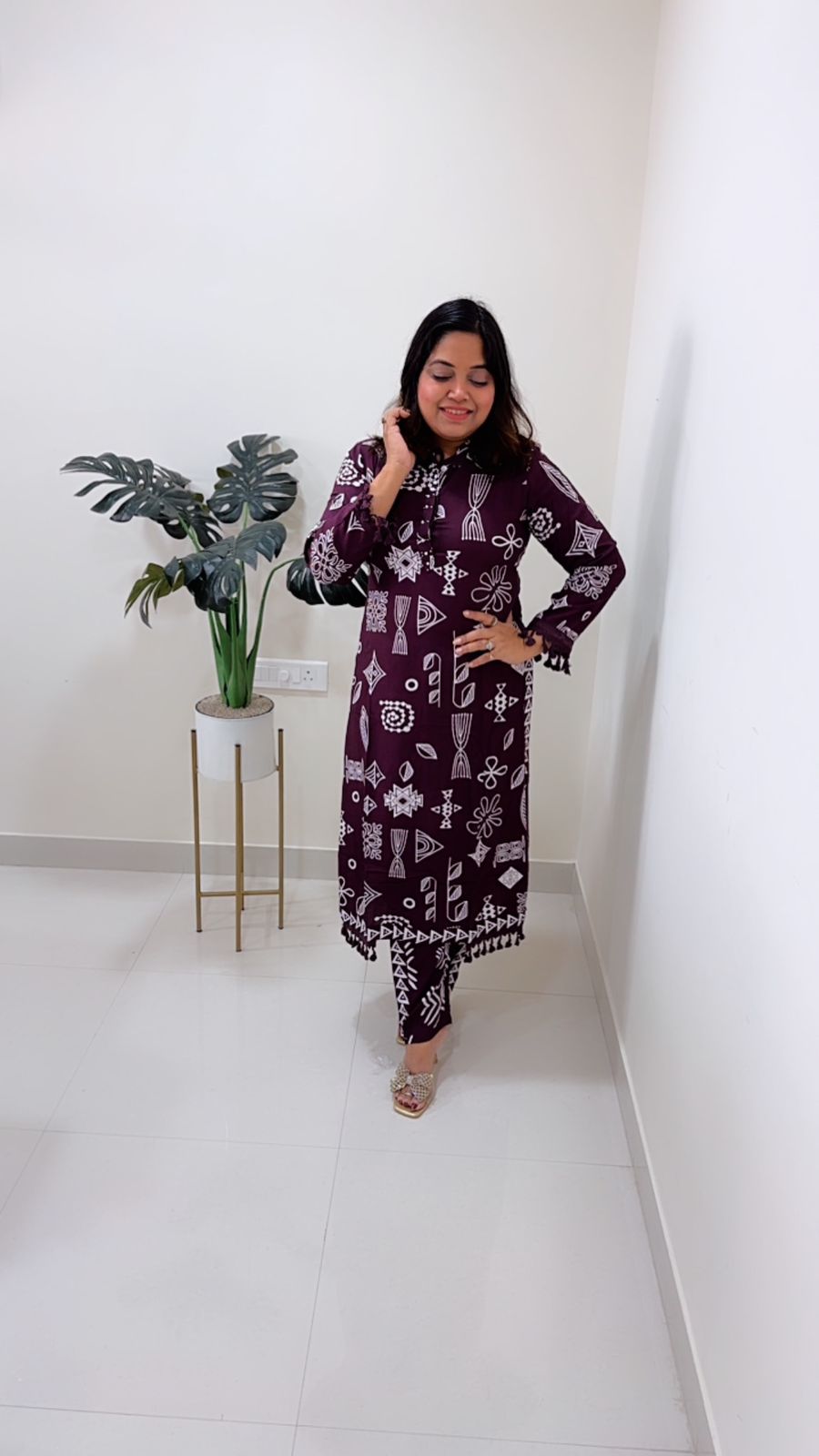 Heavy rayon kurta pant with pearl detailing