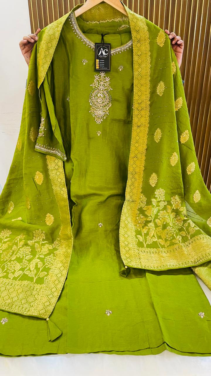 Premium dola silk handwork suit set