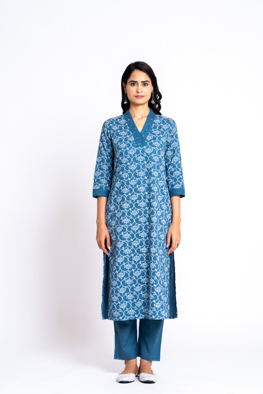 Premium cotton V neck cotton kurta pant