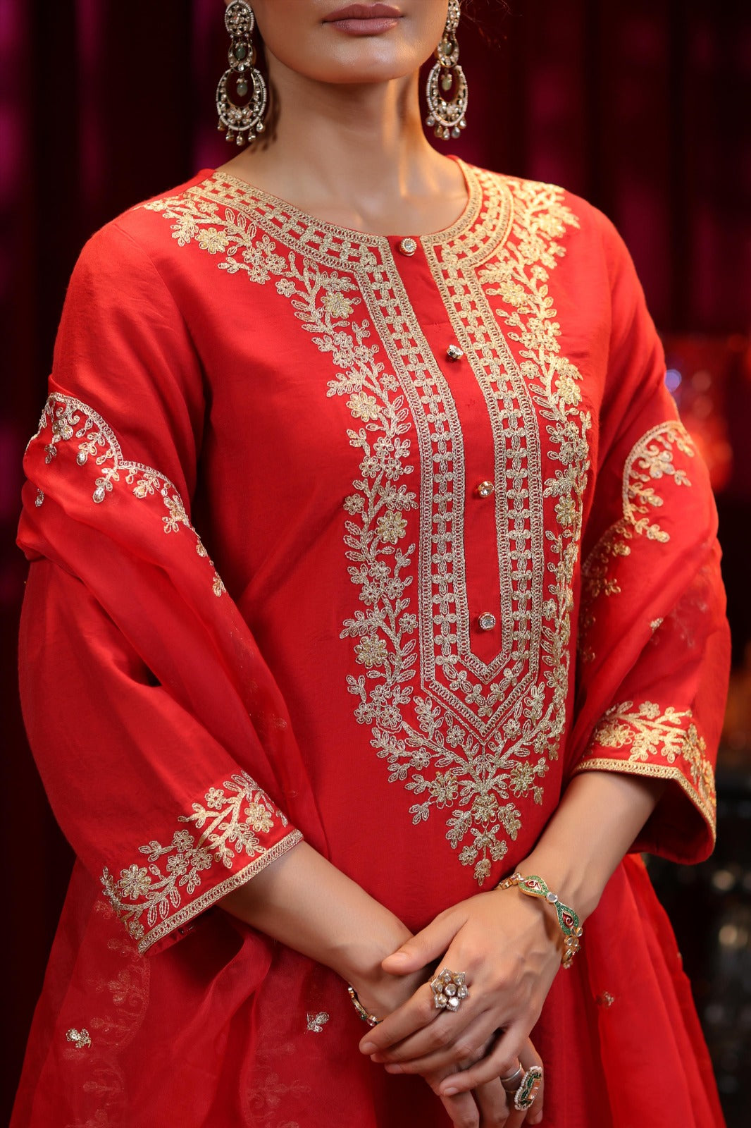 Premium silk heavy embroidered kurta paired with georgette