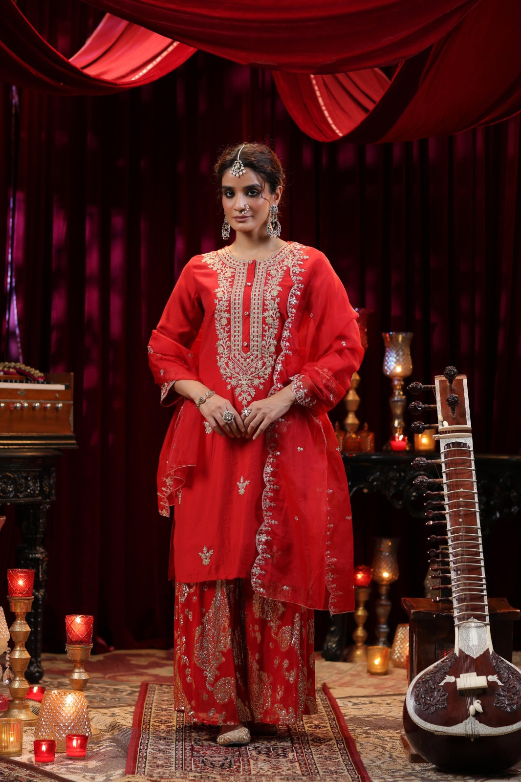 Premium silk heavy embroidered kurta paired with georgette