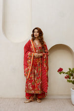 Angrakha style muslin suit set with gold foil print