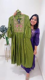 Premium fully embroidered cotton suit set in green