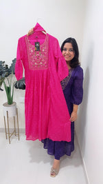 Premium fully embroidered cotton suit set in pink